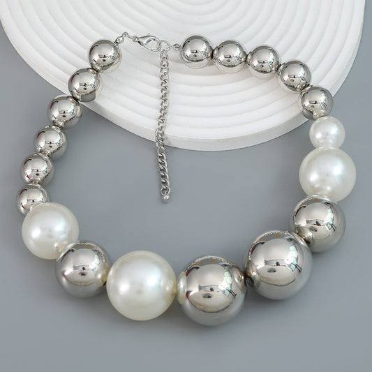 Round Beads Faux Pearl Beaded Necklace