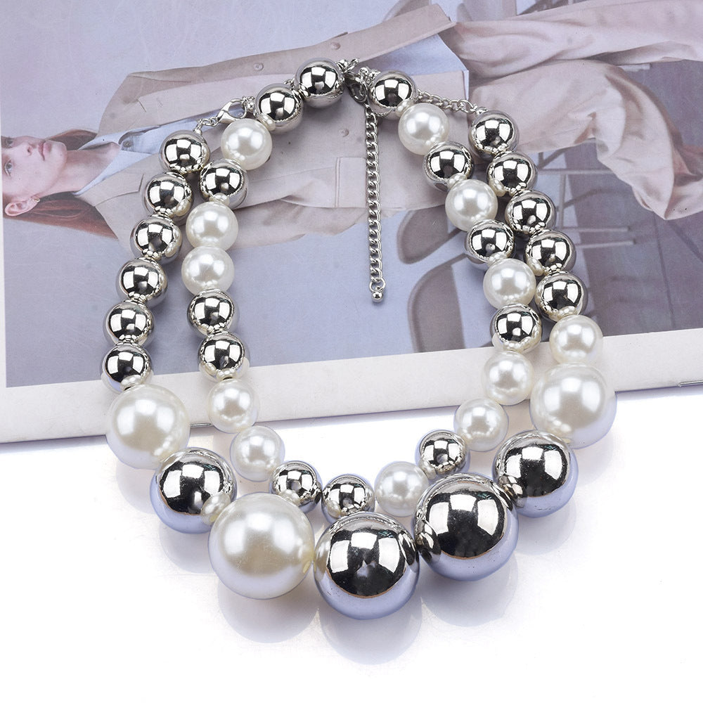 Round Beads Faux Pearl Beaded Necklace