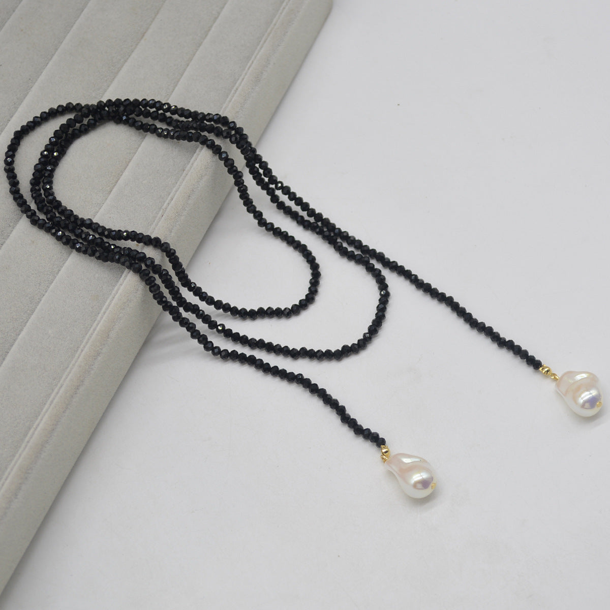 Sweater Necklace Black Crystal Pendant