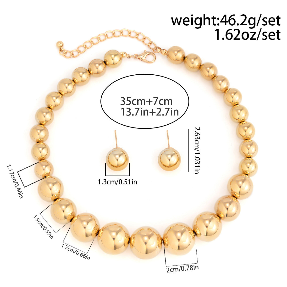 In Style Pearl Chunky Heart CCB Round Ball Bead Chain Punk Choker Necklace