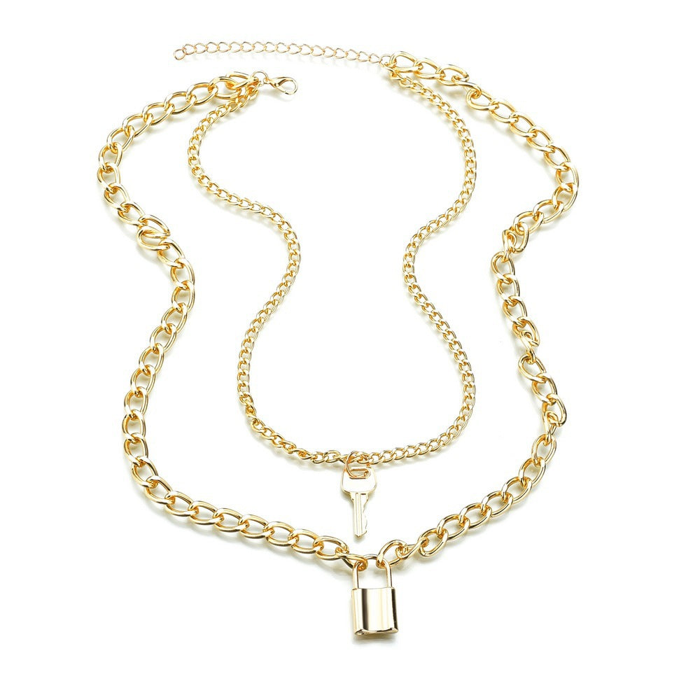 Multi Layer Lock Pendent Geometric Necklace