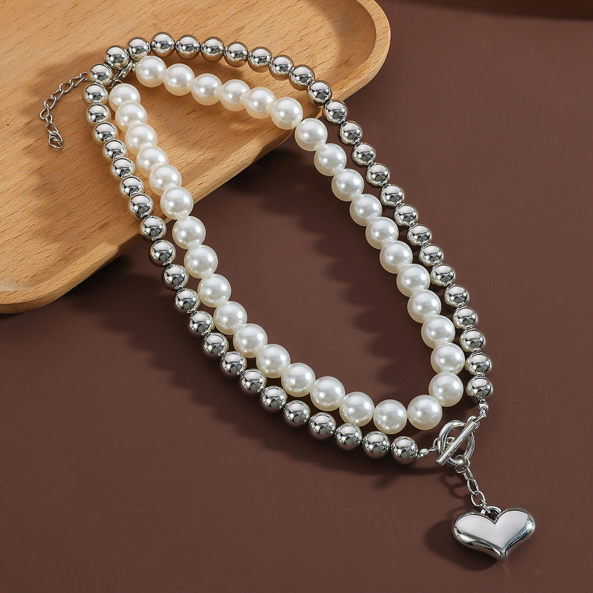 Punk Multi-layer CCB Heart Round Bead Necklace