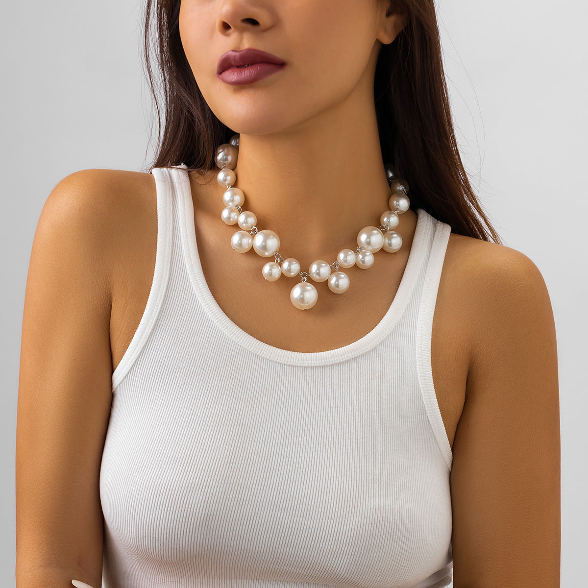 Delicate and Chunky Choker Necklace Pearl Statement Necklace