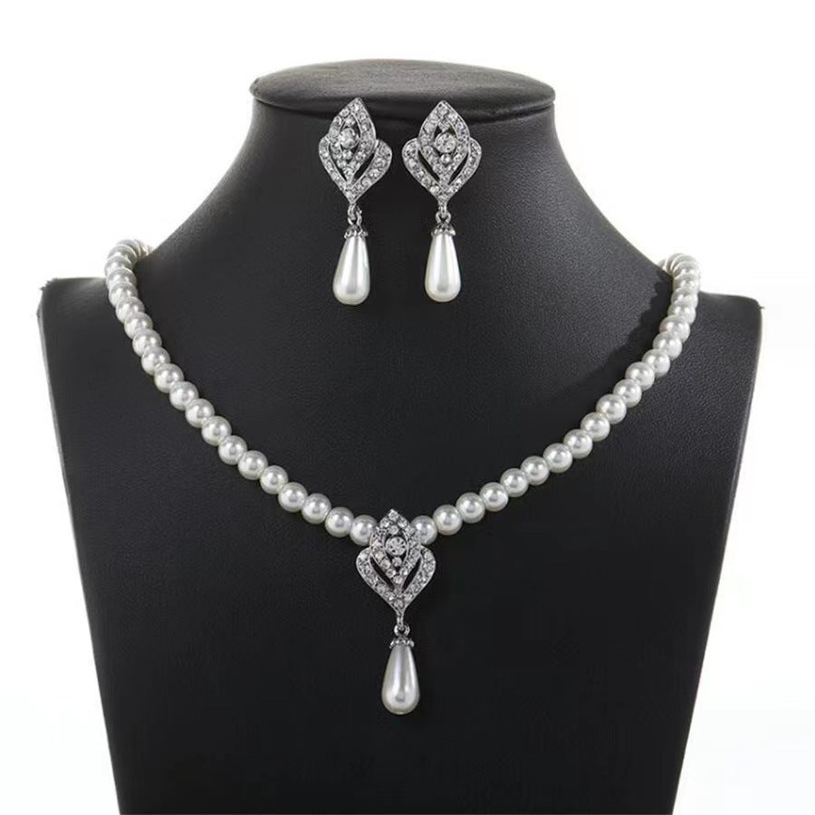 Women Crystal Pearl Rhinestones Bridal Wedding Jewelry Sets