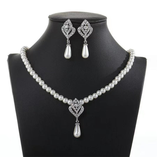 Women Crystal Pearl Rhinestones Bridal Wedding Jewelry Sets