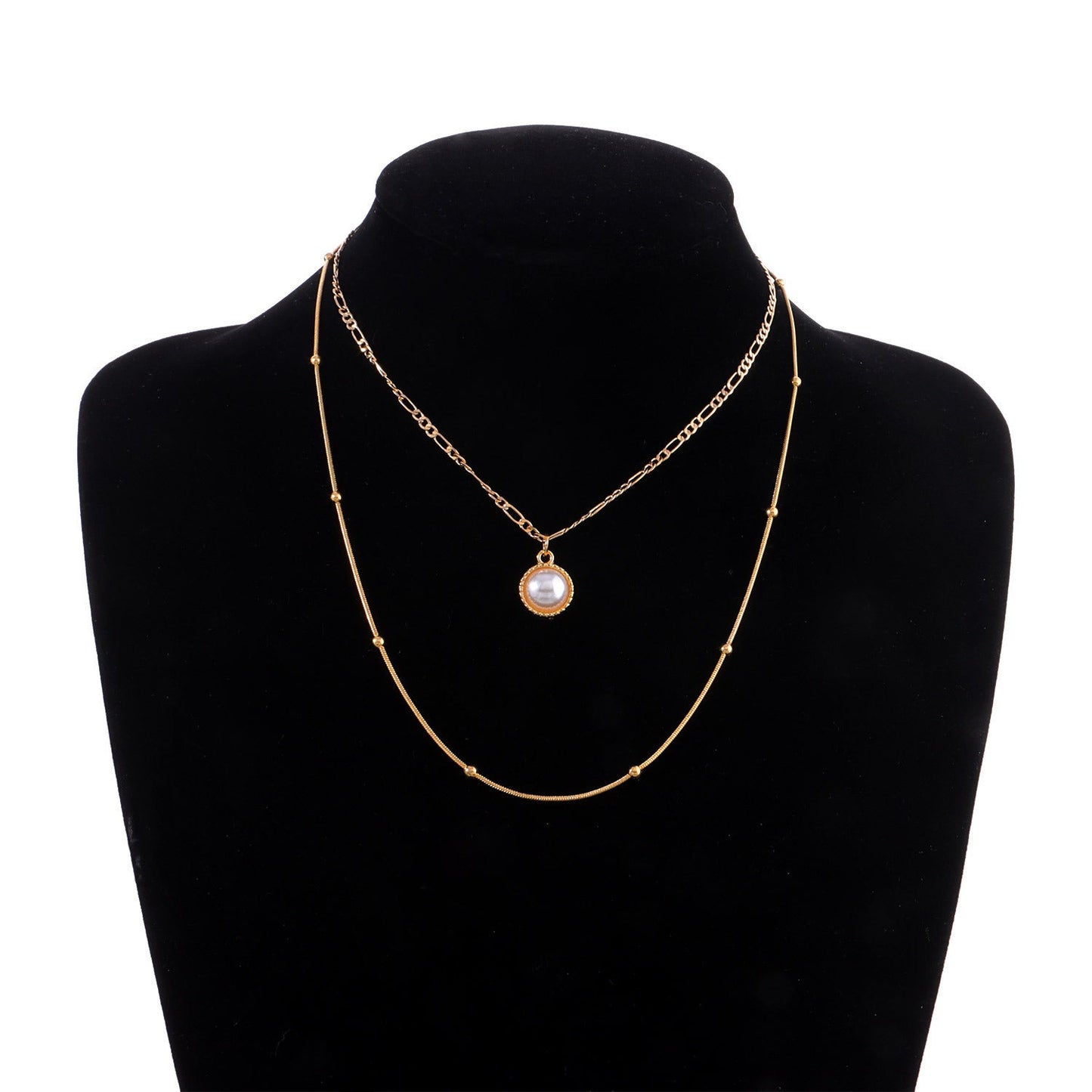 Layered Necklace Pearl Pendant