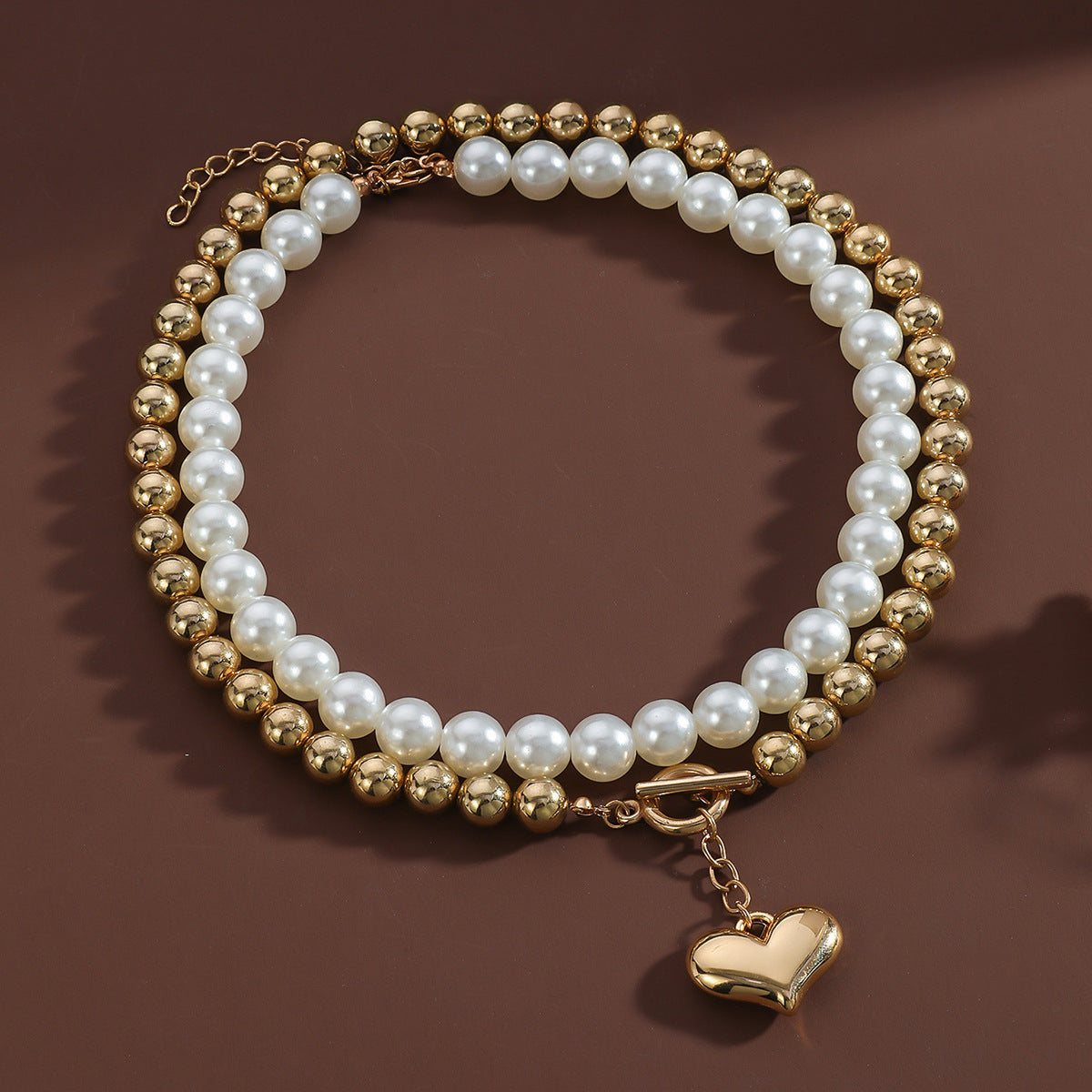 Punk Multi-layer CCB Heart Round Bead Necklace