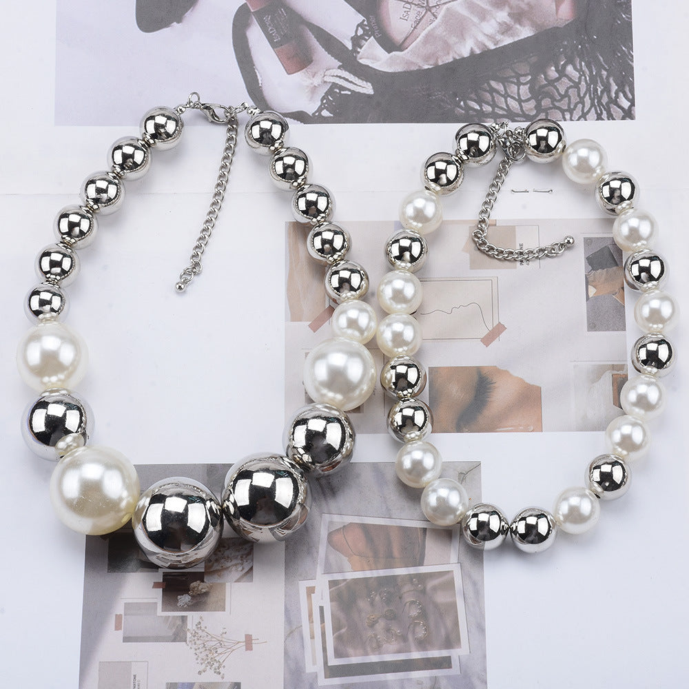 Round Beads Faux Pearl Beaded Necklace
