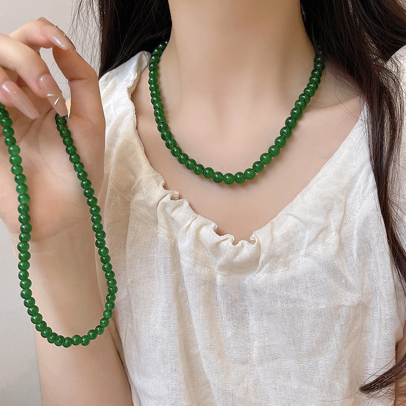 Handmade Green Glass Beads Choker Necklace