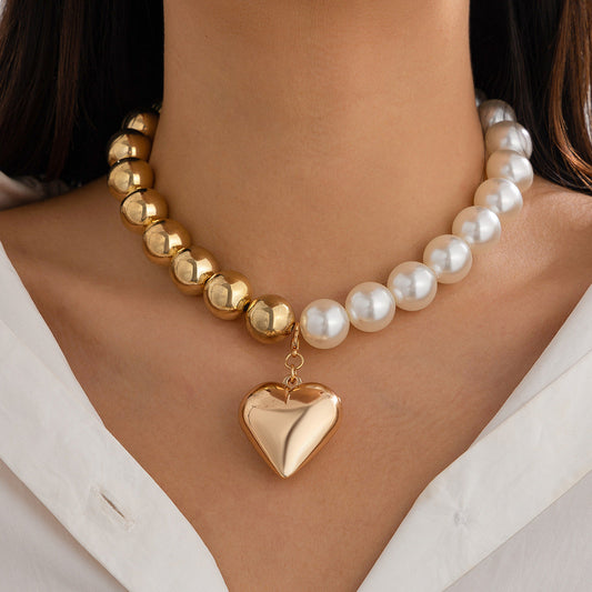 Multi-layer Ccb Round Beads Heart Pearl Necklace