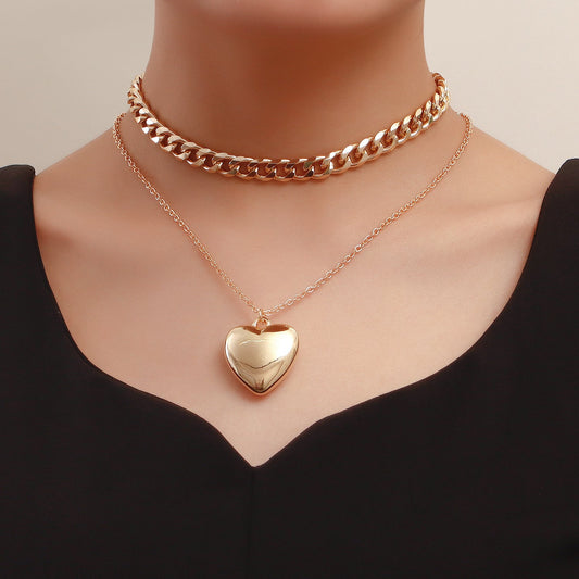 Double Layered Heart Pendant Necklace