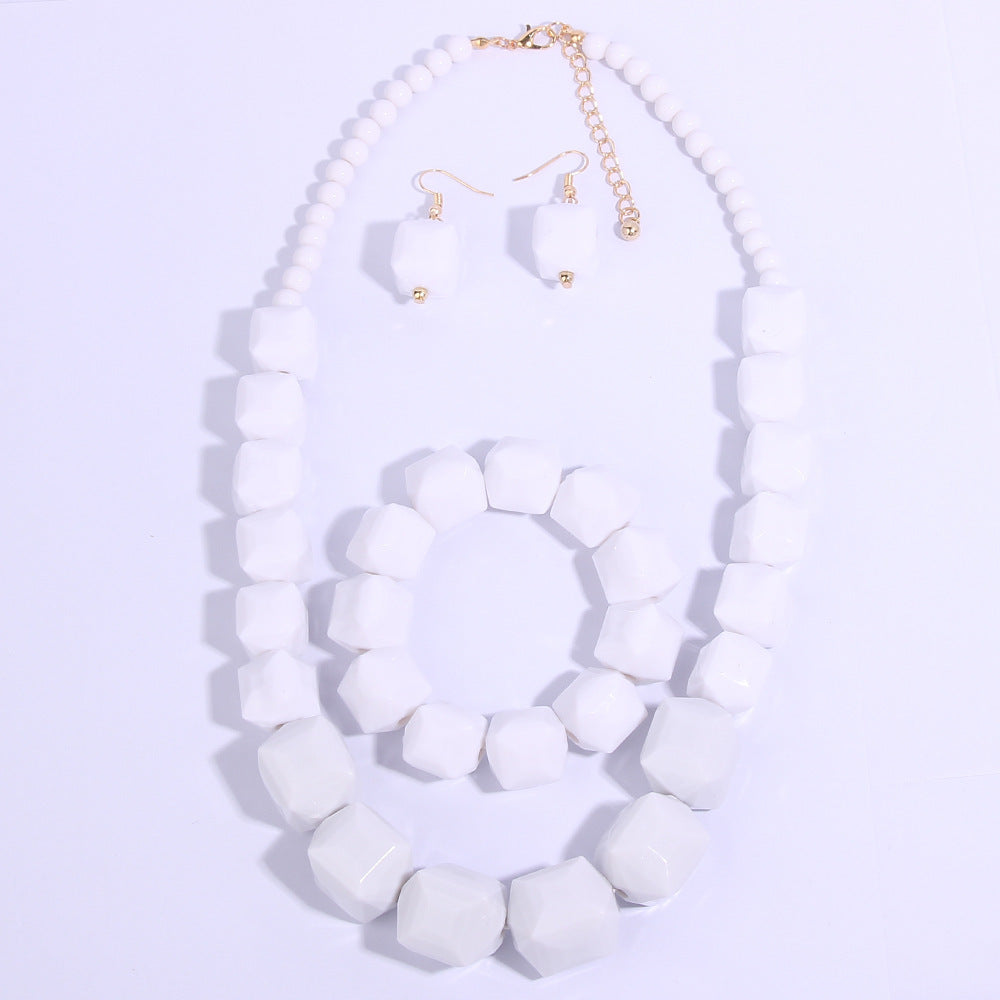 Chunky white geometric bead resin jewelry set
