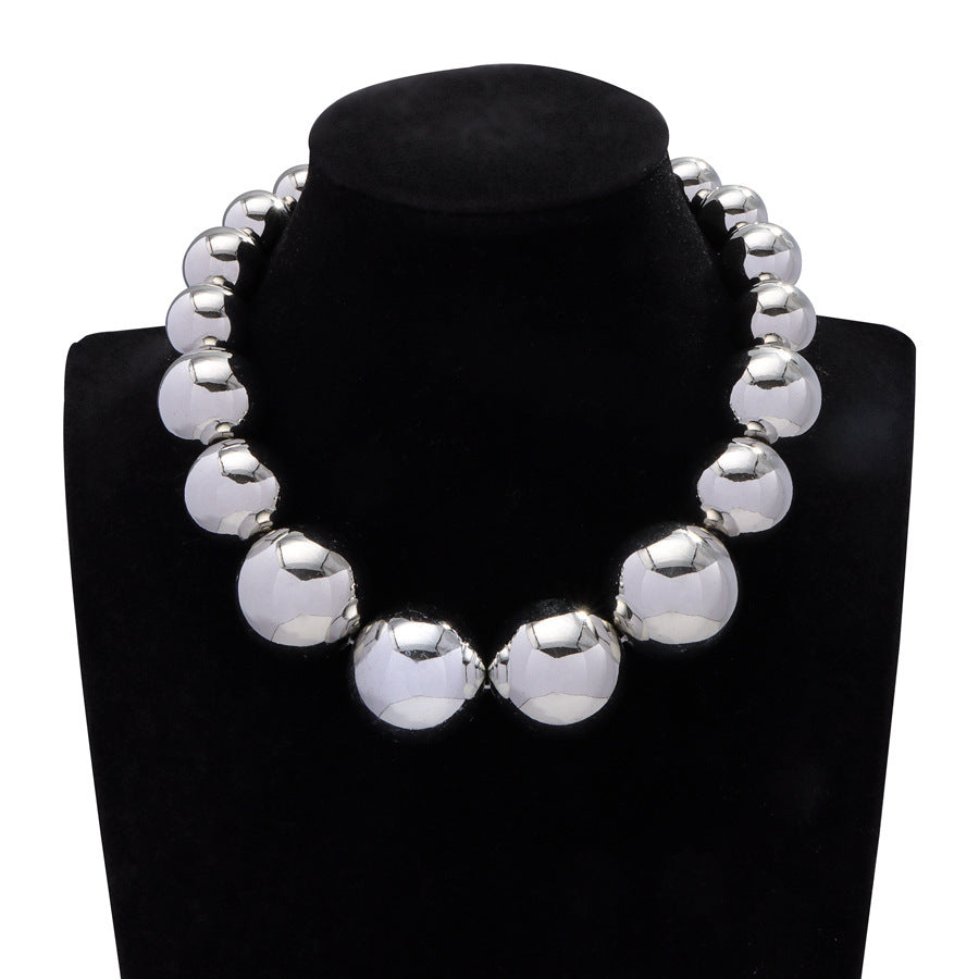 Exaggerated Punk Big Round Beads Collarbone Necklace