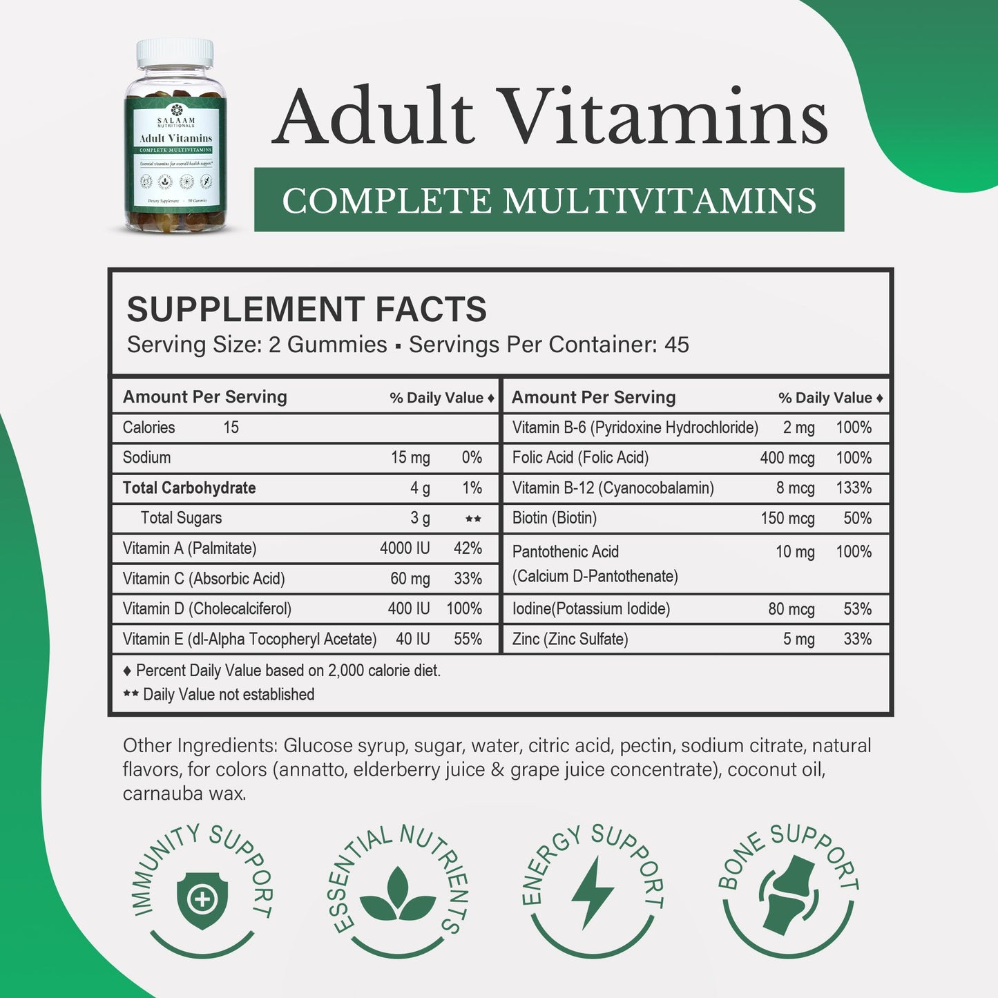 Adult Multivitamin Gummies - Complete Nutrition with Essential Vitamins - 90 Count