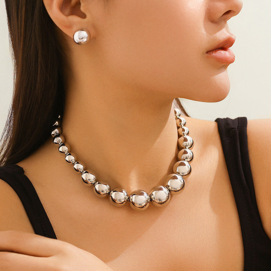 In Style Pearl Chunky Heart CCB Round Ball Bead Chain Punk Choker Necklace