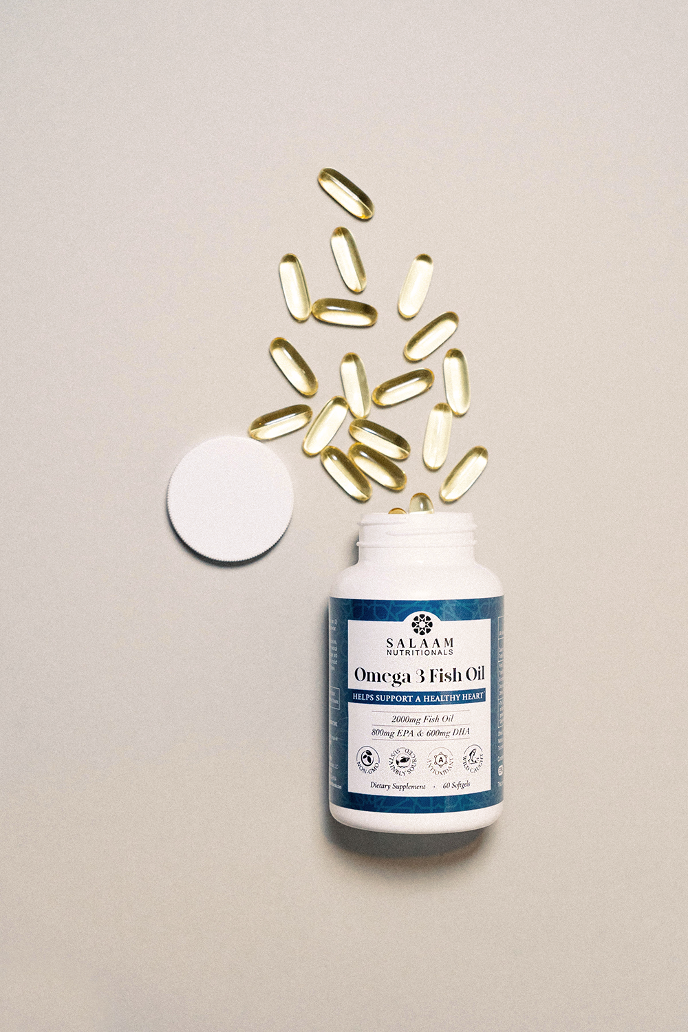 Fish Oil 2000mg Omega-3 Soft Gels with EPA & DHA - 60 Count | Salaam Nutritionals