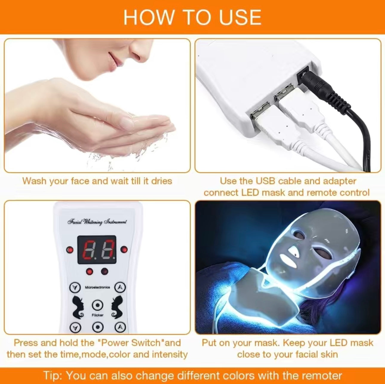 7 Colors LED Facial Mask With Neck Men And Women