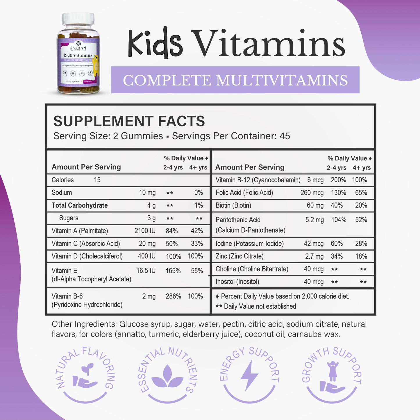 Kids Gummy Multivitamins with Vitamins A, C, E & Zinc - 90 Count | Salaam Nutritionals
