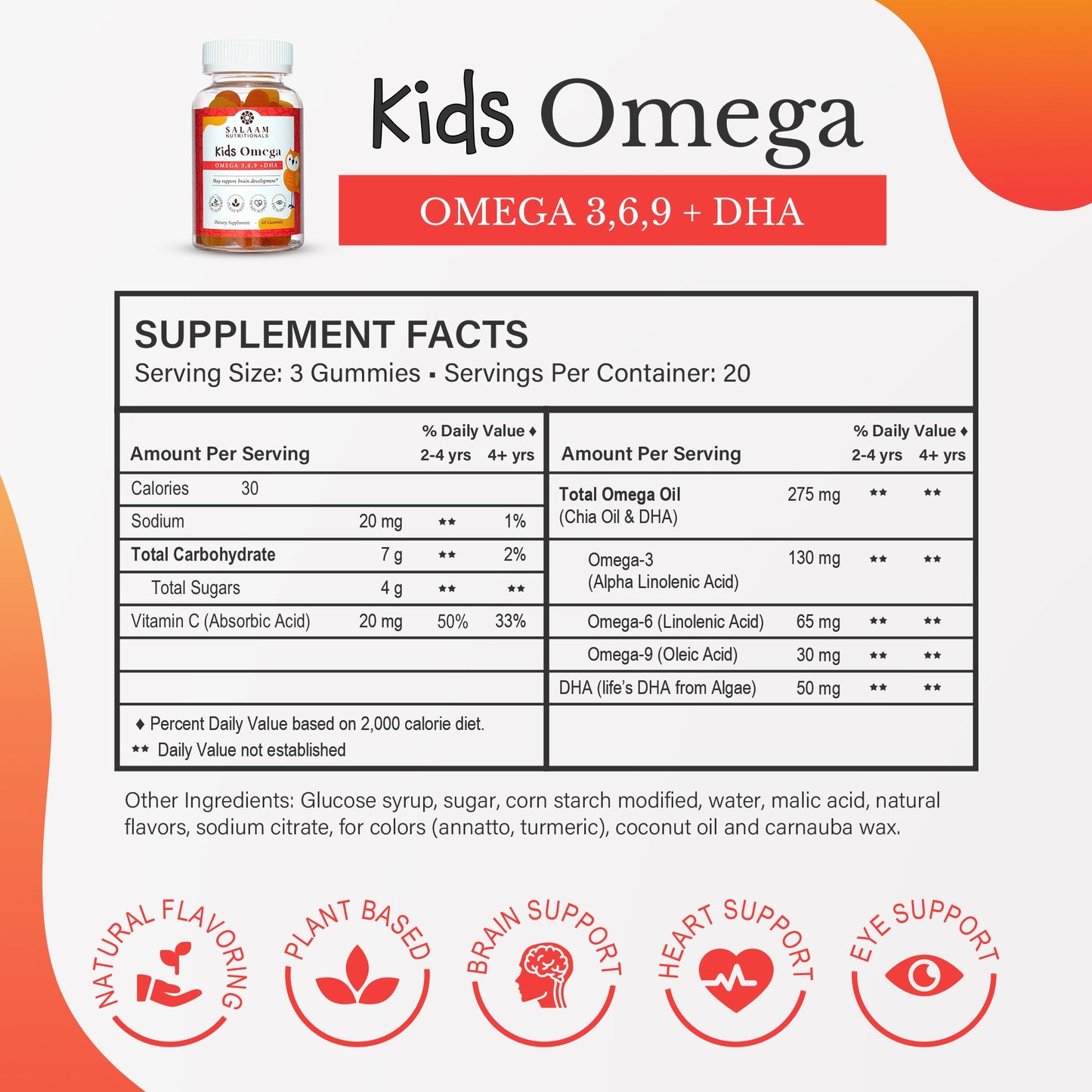 Omega 3, 6 & 9 Gummies with DHA for Kids - 60 Count | Salaam Nutritionals